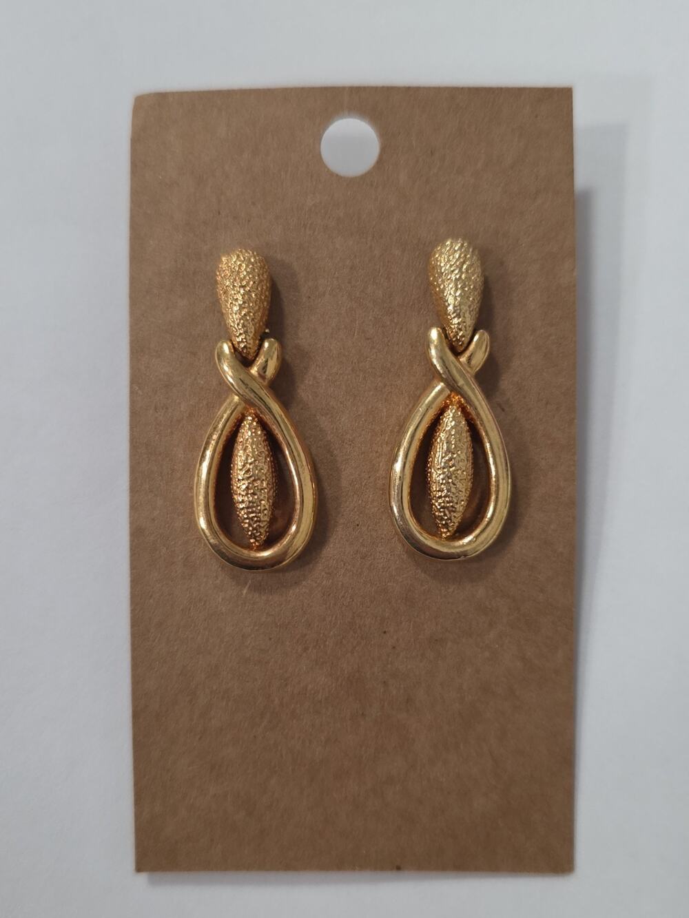 Vintage Monet Signed Ornate Dangle Pierced Earrings Textured & Smooth Gold Tone